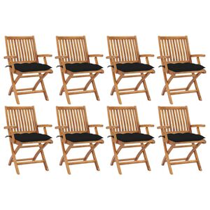 vidaXL Klappst&uuml;hle mit Kissen, 8-teilig, Massivholz Teakholz
