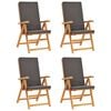 vidaXL 5-tlg. Garten-Essgruppe mit Grauen Kissen Massivholz Teak