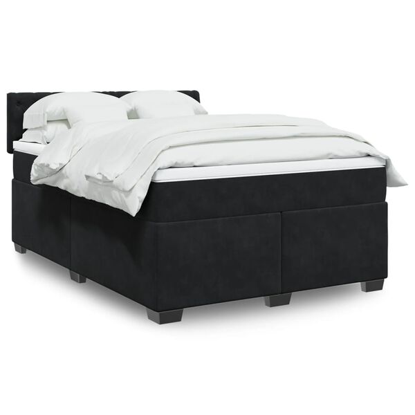 vidaXL Boxspringbett mit Matratze Schwarz 160x200 cm Samt