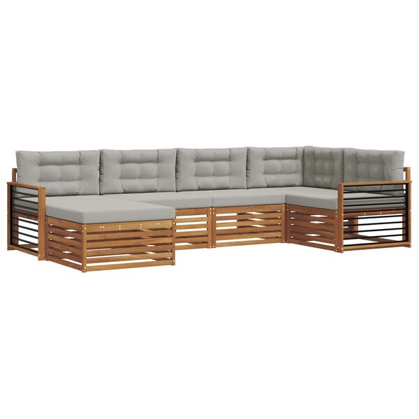 vidaXL Outdoor-Sofagarnitur mit Kissen 6 pcs Nat&uuml;rlich und Hellgrau