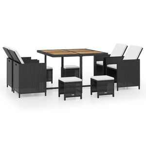 vidaXL 9-tlg. Garten-Essgruppe Poly Rattan Akazienholz Schwarz