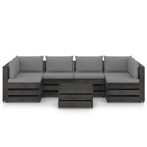 vidaXL 7-tlg. Garten-Lounge-Set mit Kissen Grau Impr&auml;gniertes Holz
