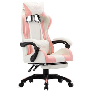 vidaXL Gaming-Stuhl mit Fu&szlig;st&uuml;tze Rosa und Wei&szlig; Kunstleder