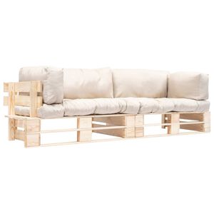 vidaXL 2-tlg. Outdoor-Sofa-Set Paletten Kissen Sandfarben Kiefernholz