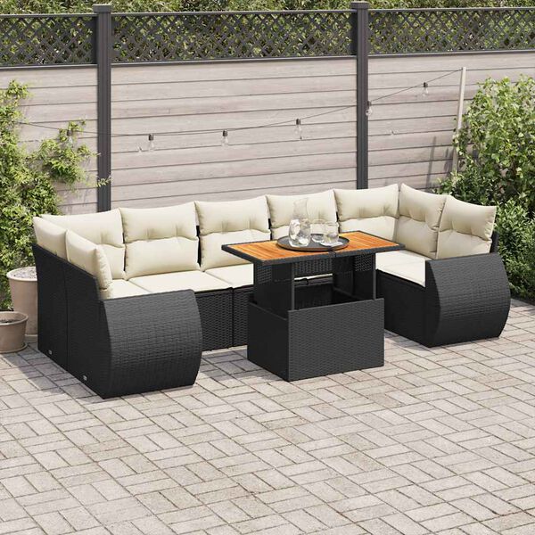vidaXL 8-tlg. Garten-Sofagarnitur mit Kissen Schwarz Poly Rattan