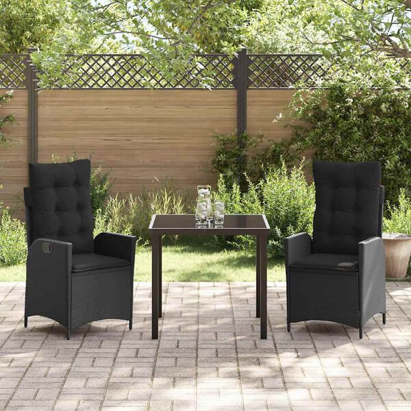 vidaXL Garten Essgruppe mit Kissen 3 pcs Schwarz Poly-Rattan