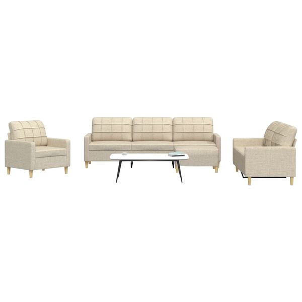 vidaXL 4-tlg. Sofagarnitur mit Fußhocker Creme Stoff