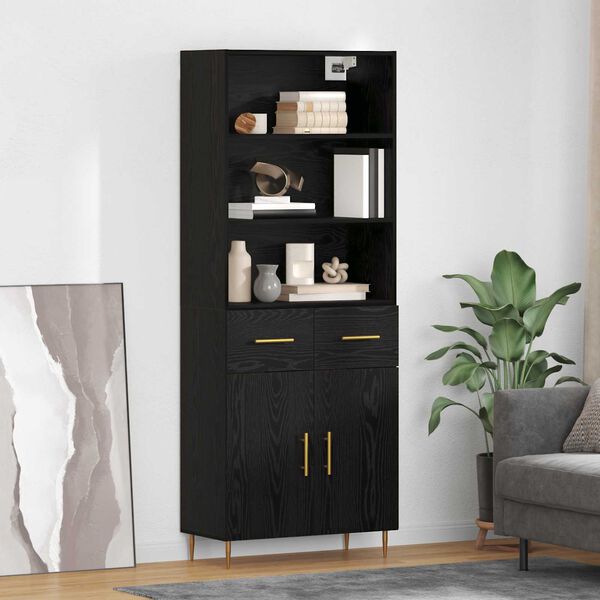 vidaXL Highboard Schwarz Eichen-Optik 69,5 x 34 x 180 cm Holzwerkstoff