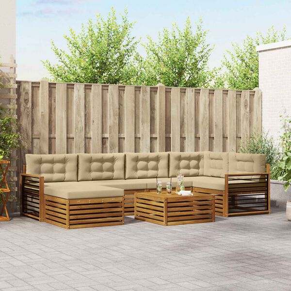 vidaXL Outdoor-Sofagarnitur mit Kissen 7 pcs Natur und Beige