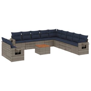 vidaXL 12-teiliges Gartensofa-Set mit Kissen, grau, Polyrattan