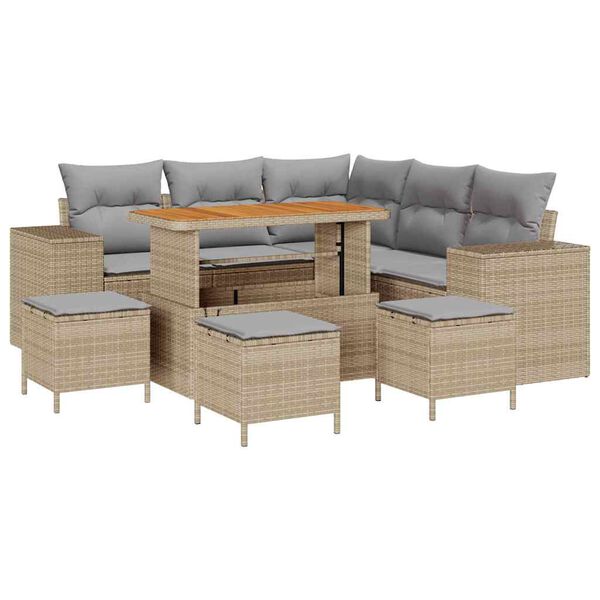 vidaXL Garten-Sofa-Set mit Kissen mit Kissen 9 pcs Beige und Hellgrau