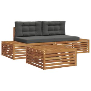 vidaXL Outdoor-Sofagarnitur mit Kissen 3 St&uuml;ck Natur und Anthrazit
