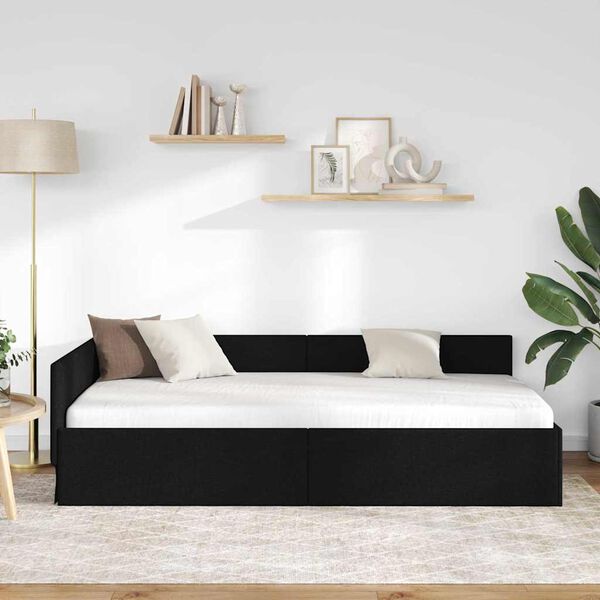 vidaXL Eckbettgestell mit Kopfteil Schwarz 90 cm x 200 cm Samt