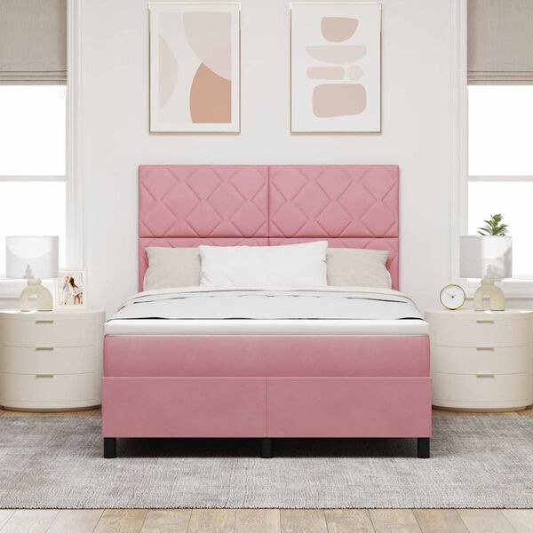 vidaXL Boxspringbett mit Matratze mit Kopfteil Rosa 160 x 200 cm Samt