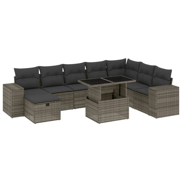 vidaXL 9-tlg. Garten-Sofagarnitur mit Kissen Grau Poly Rattan