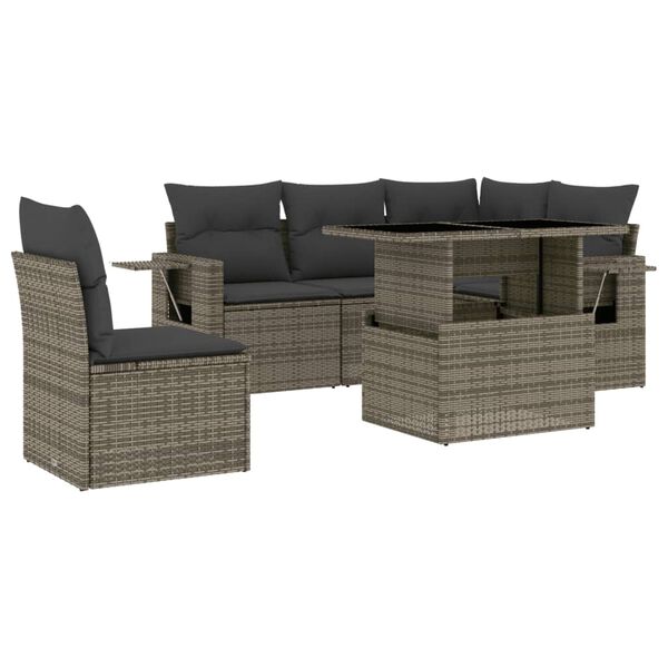 vidaXL 6-tlg. Garten-Sofagarnitur mit Kissen Grau Poly Rattan
