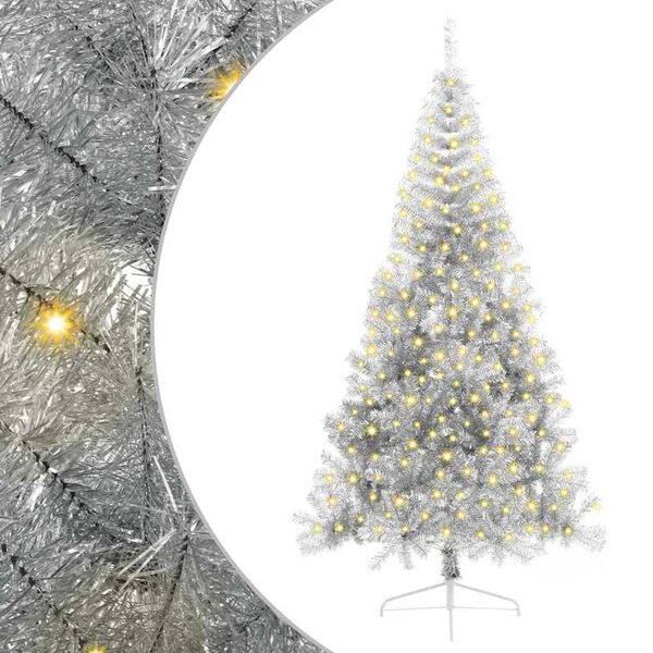 vidaXL K&uuml;nstlicher vorbeleuchteter Weihnachtsbaum Silber 240 cm PET
