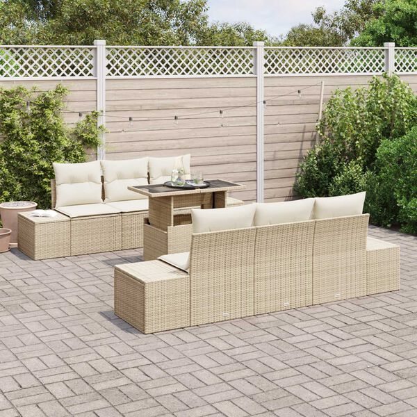 vidaXL Sofa Set mit Kissen 7 pcs Beige und Creme Poly-Rattan