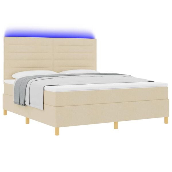 vidaXL LED Boxspringbett mit Matratze Creme 180 x 200 cm Stoff