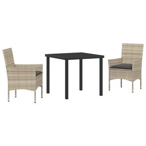 vidaXL Garten Essgruppe mit Kissen 3 pcs Hellgrau Poly-Rattan
