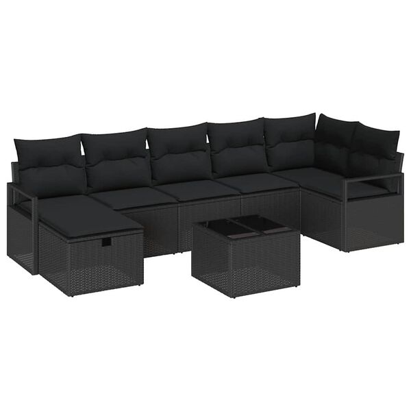 vidaXL Sofa Set mit Kissen mit Speicher 8 pcs Schwarz Poly-Rattan