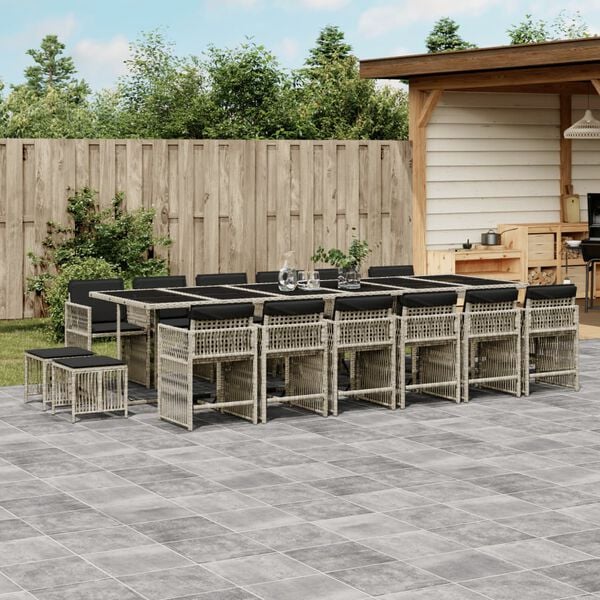 vidaXL 17-tlg. Garten-Essgruppe mit Kissen Hellgrau Poly Rattan