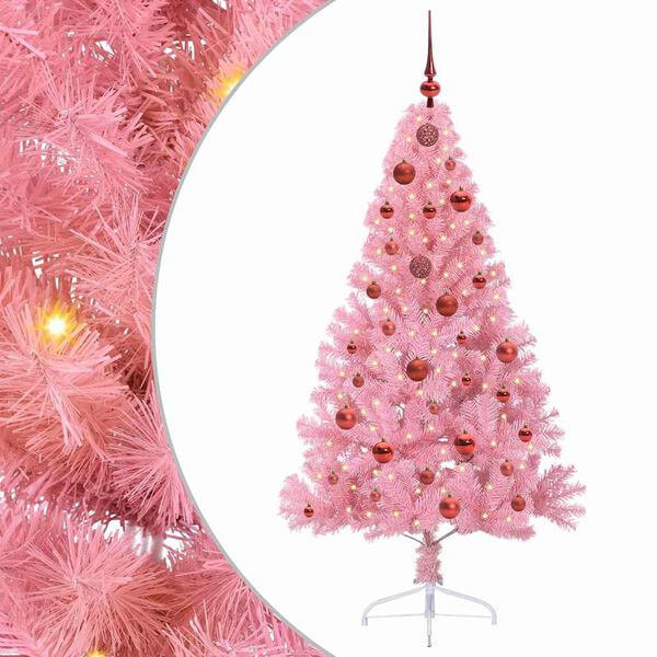 vidaXL K&uuml;nstlicher vorbeleuchteter Weihnachtsbaum Rosa 150 cm PVC