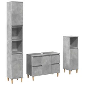 vidaXL 3-tlg. Badm&ouml;bel-Set Betongrau Holzwerkstoff