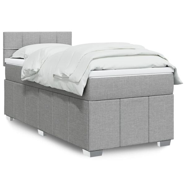 vidaXL Boxspringbett mit Matratze Hellgrau 100x200 cm Stoff