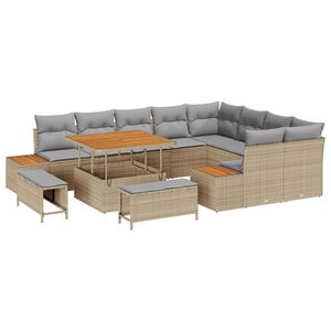vidaXL Gartensofa-set mit Kissen mit Speicher 12 pcs Beige Poly Rattan
