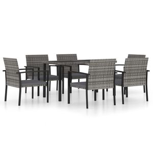 vidaXL 7-tlg. Garten-Essgruppe Poly Rattan Grau