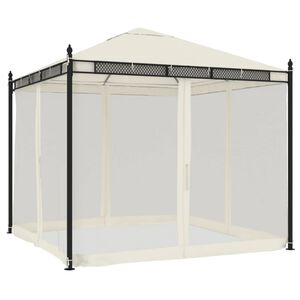 vidaXL Pavillon mit Netzw&auml;nden Creme 2,93x2,93 m Stahl