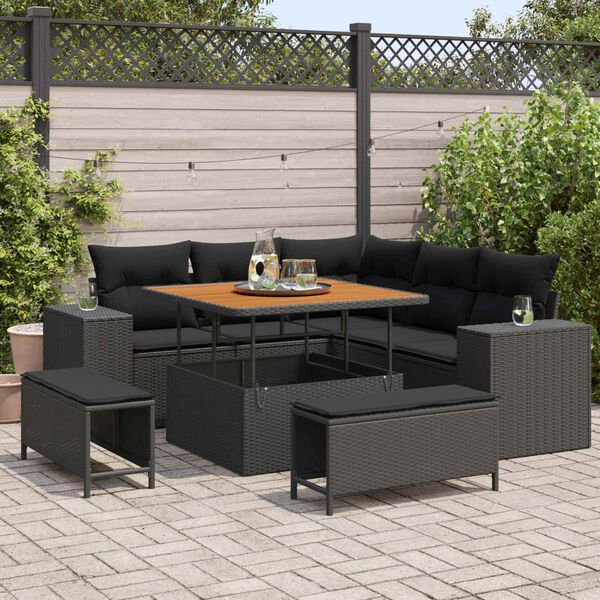 vidaXL Garten-Sofa-Set mit Kissen mit Speicher 8 pcs Schwarz