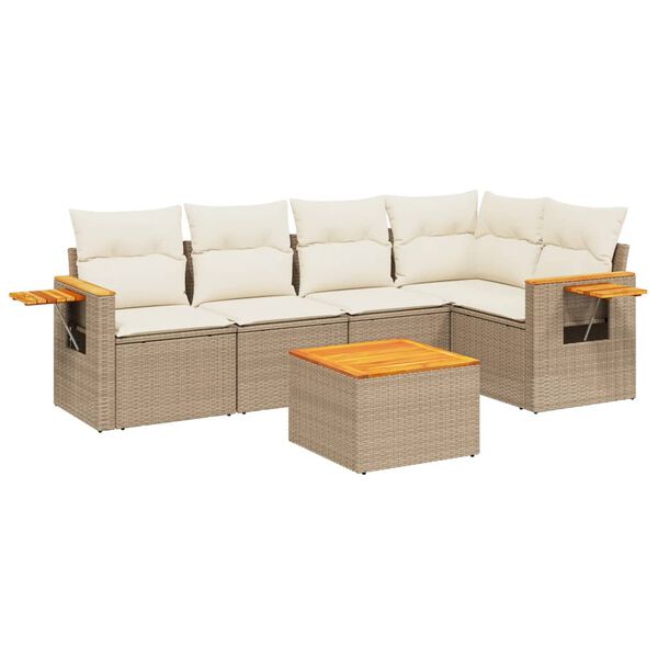 vidaXL 6-tlg. Garten-Sofagarnitur mit Kissen Beige Poly Rattan