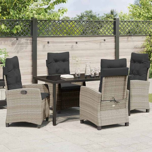 vidaXL Garten Essgruppe mit Kissen 5 pcs Hellgrau Poly-Rattan