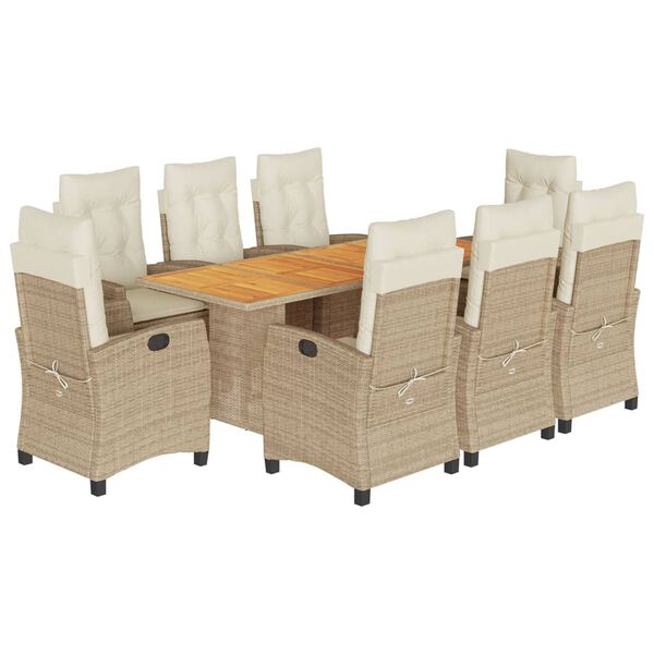 vidaXL 9-tlg. Garten-Essgruppe mit Kissen Beige Poly Rattan