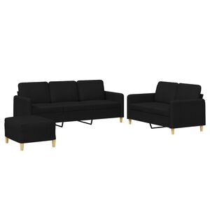 vidaXL 3-tlg. Sofagarnitur mit Kissen Schwarz Stoff
