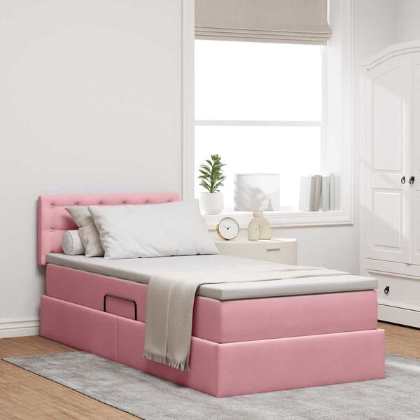 vidaXL Bett mit Stauraum und LED mit Matratze Rosa 90 x 190 cm Samt