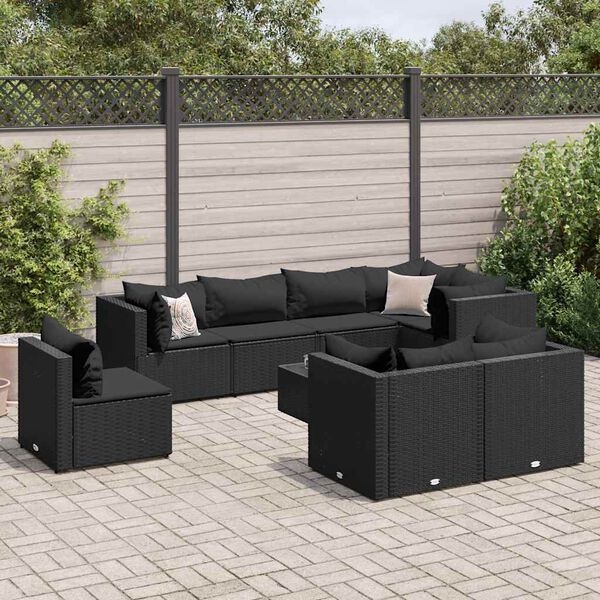 vidaXL 8-tlg. Garten-Lounge-Set mit Kissen Schwarz Poly Rattan