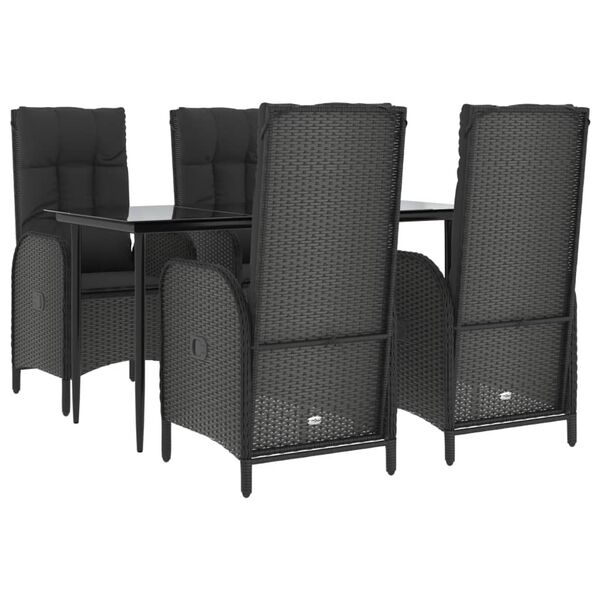 vidaXL 5-tlg. Garten-Essgruppe mit Kissen Schwarz Poly Rattan