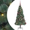 vidaXL K&uuml;nstlicher vorbeleuchteter Weihnachtsbaum mit Kugelset Gr&uuml;n