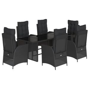 vidaXL 7-tlg. Garten-Essgruppe mit Kissen Schwarz Poly Rattan