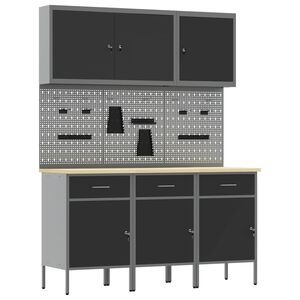 vidaXL Werkbank mit Speicher 8 stk. Schwarz Ingenieure Holz und Stahl