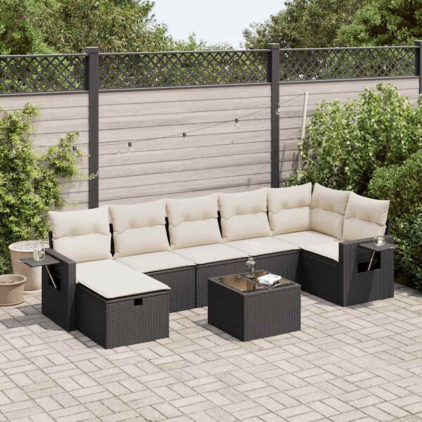 vidaXL 8-tlg. Garten-Sofagarnitur mit Kissen Schwarz Poly Rattan