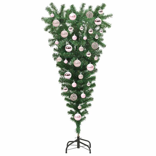 vidaXL Umgedrehter Kunst Weihnachtsbaum mit Kugelset Gr&uuml;n 120 cm PVC