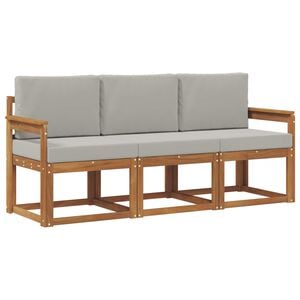 vidaXL Outdoor-Sofagarnitur mit Kissen 3 pcs Nat&uuml;rlich und Hellgrau