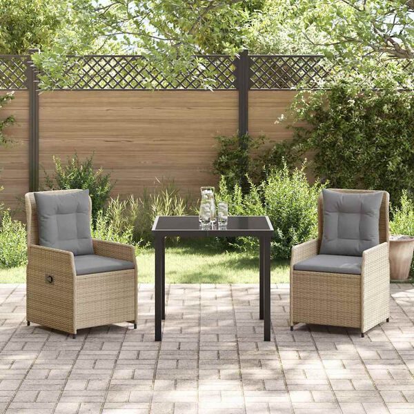 vidaXL Garten Essgruppe 3 pcs Beige und Hellgrau Poly-Rattan