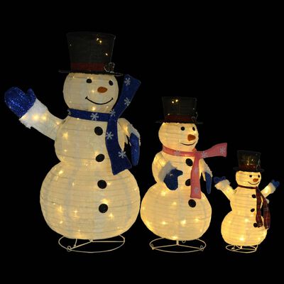 vidaXL LED-Schneemann Familie Weihnachtsfigur Luxus-Gewebe