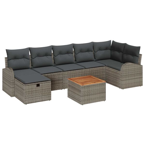 vidaXL Garten-Sofa-Set mit Kissen mit Speicher 8 pcs Grau Poly Rattan