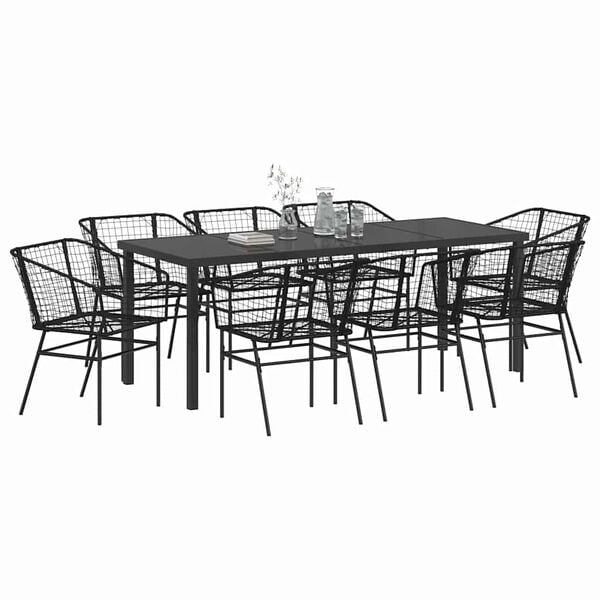 vidaXL Garten Essgruppe 9 pcs Schwarz Poly-Rattan